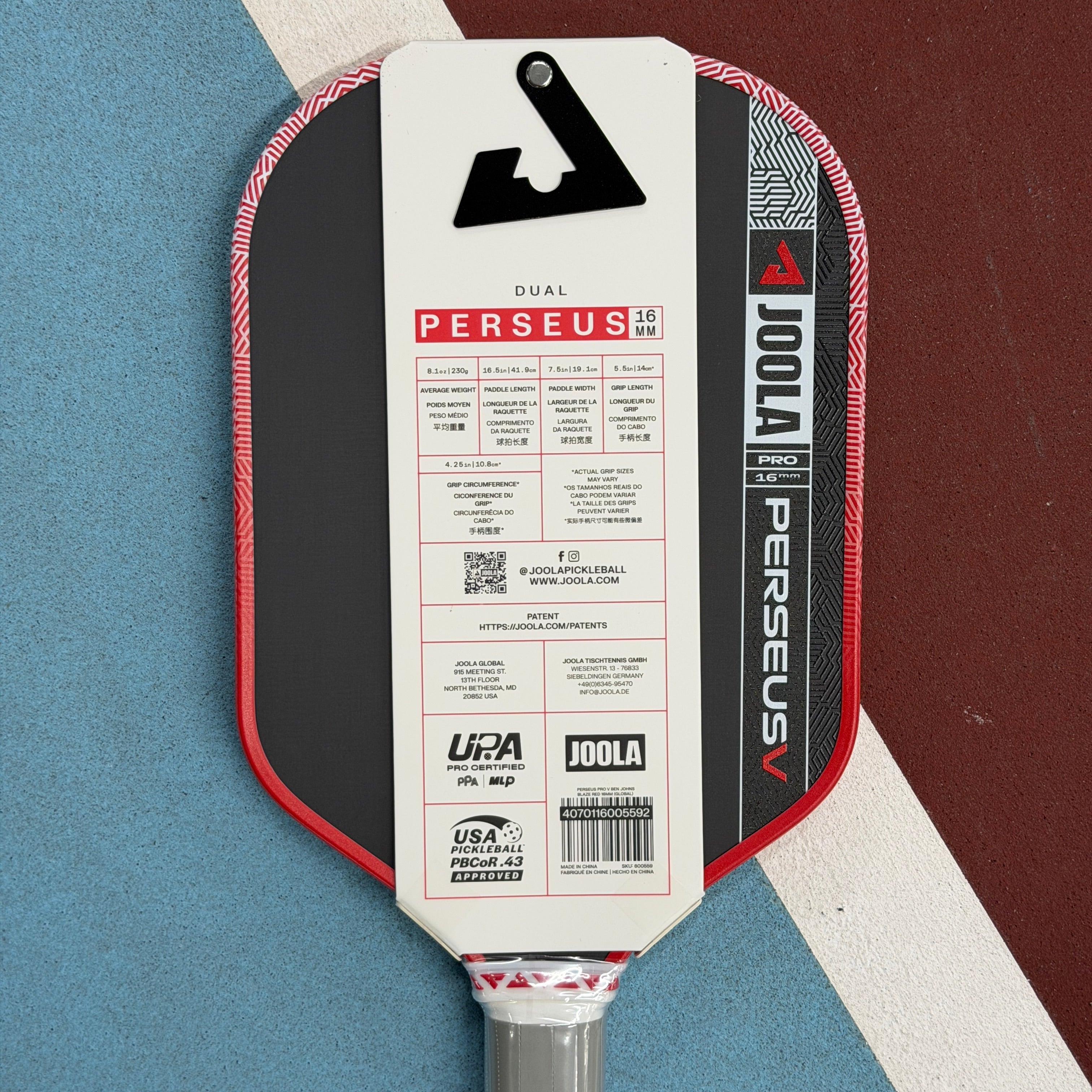 Joola Pro V 16mm Perseus Elongated Pickleball Paddle Red