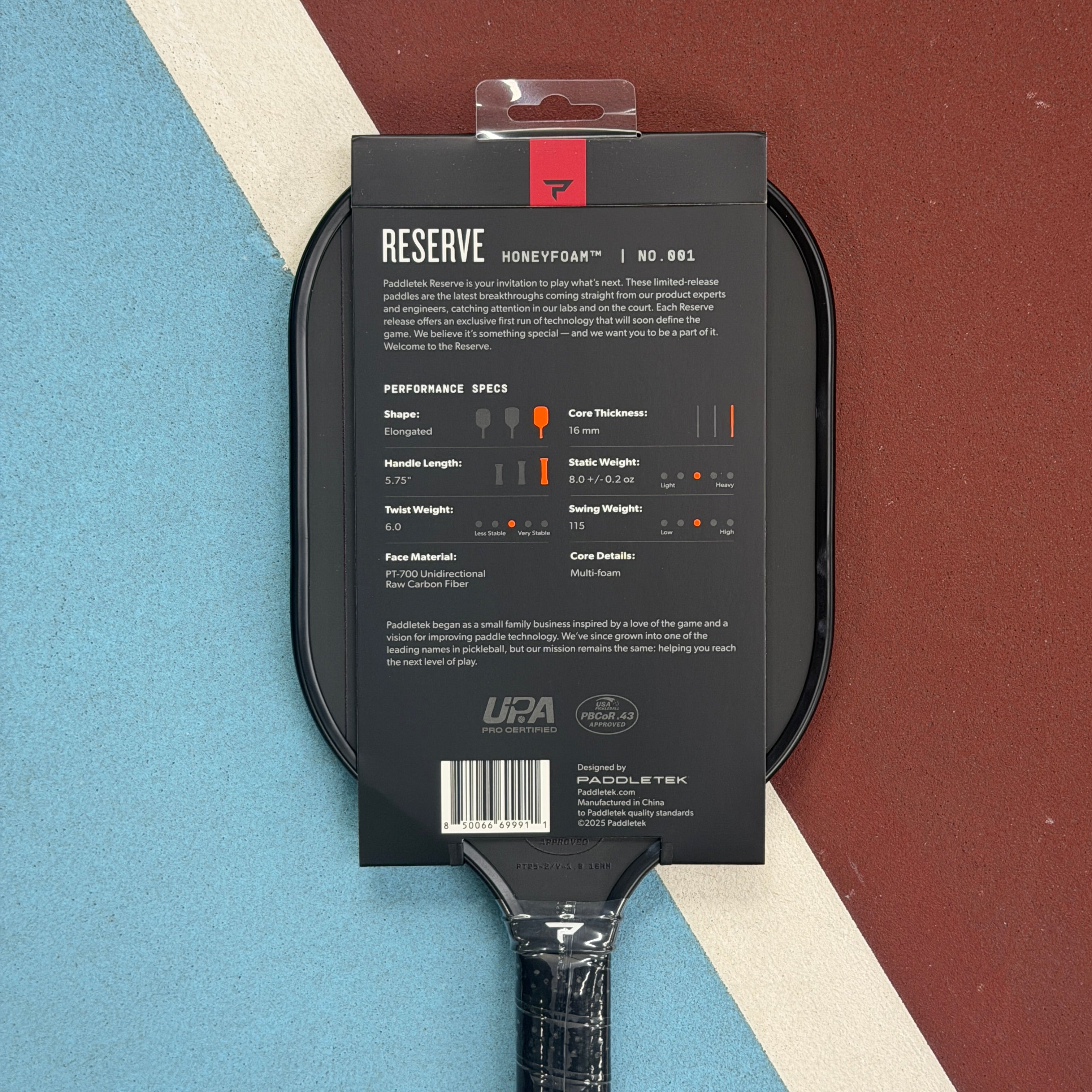 Paddletek Reserve 001 Honeyfoam 16mm Elongated Pickleball Paddle - NEW